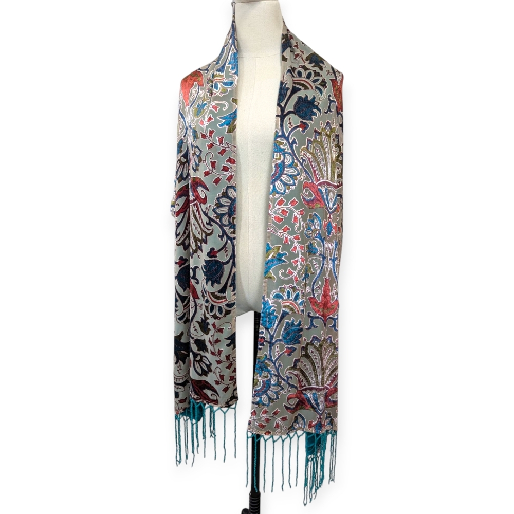 The Pyramid Collection Burnout Velvet Beaded Wrap Shawl - Picture 1 of 11